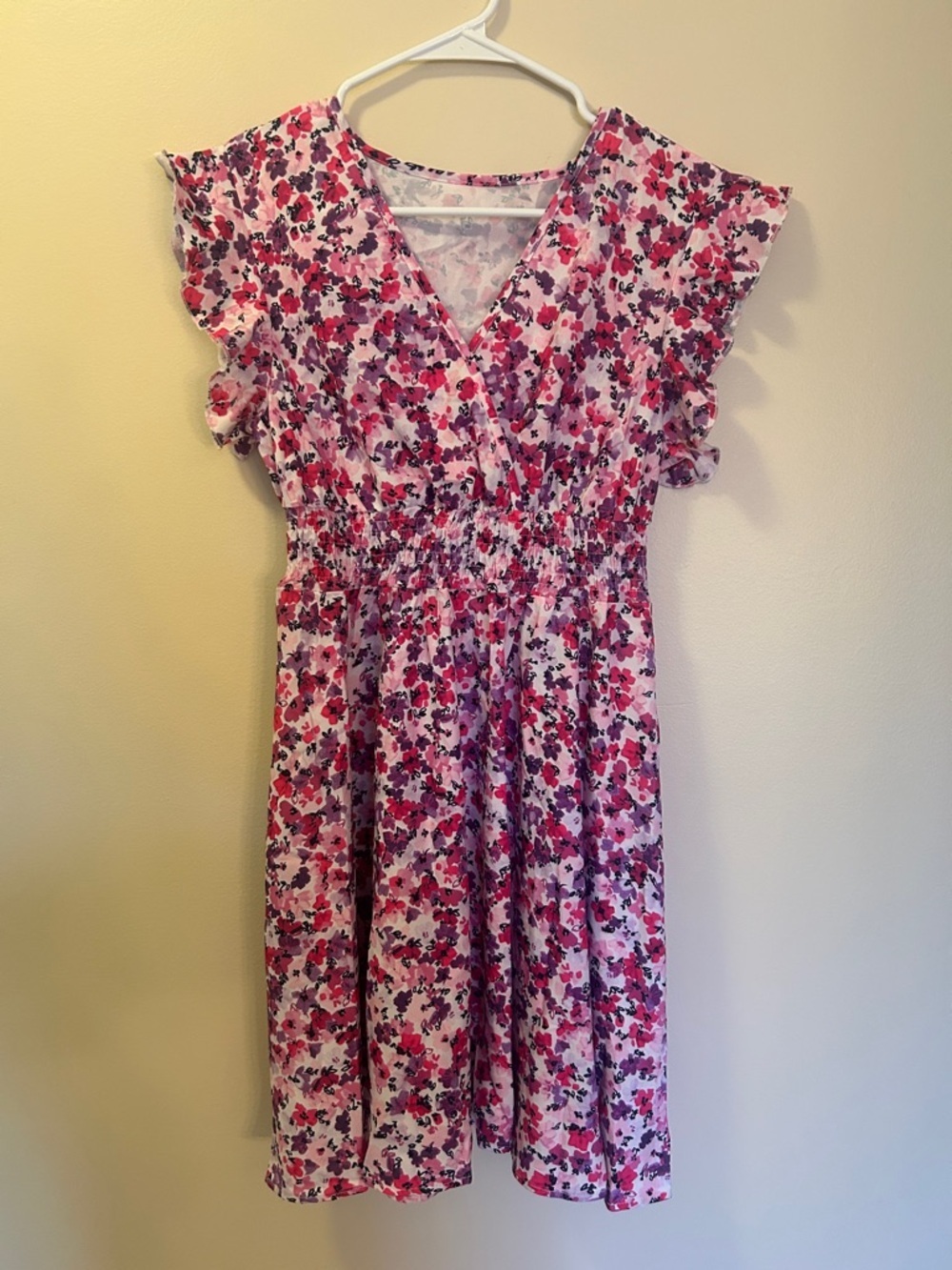 Women’s Pink Floral Smocked Waist Summer Dress Casual Mini Sundress